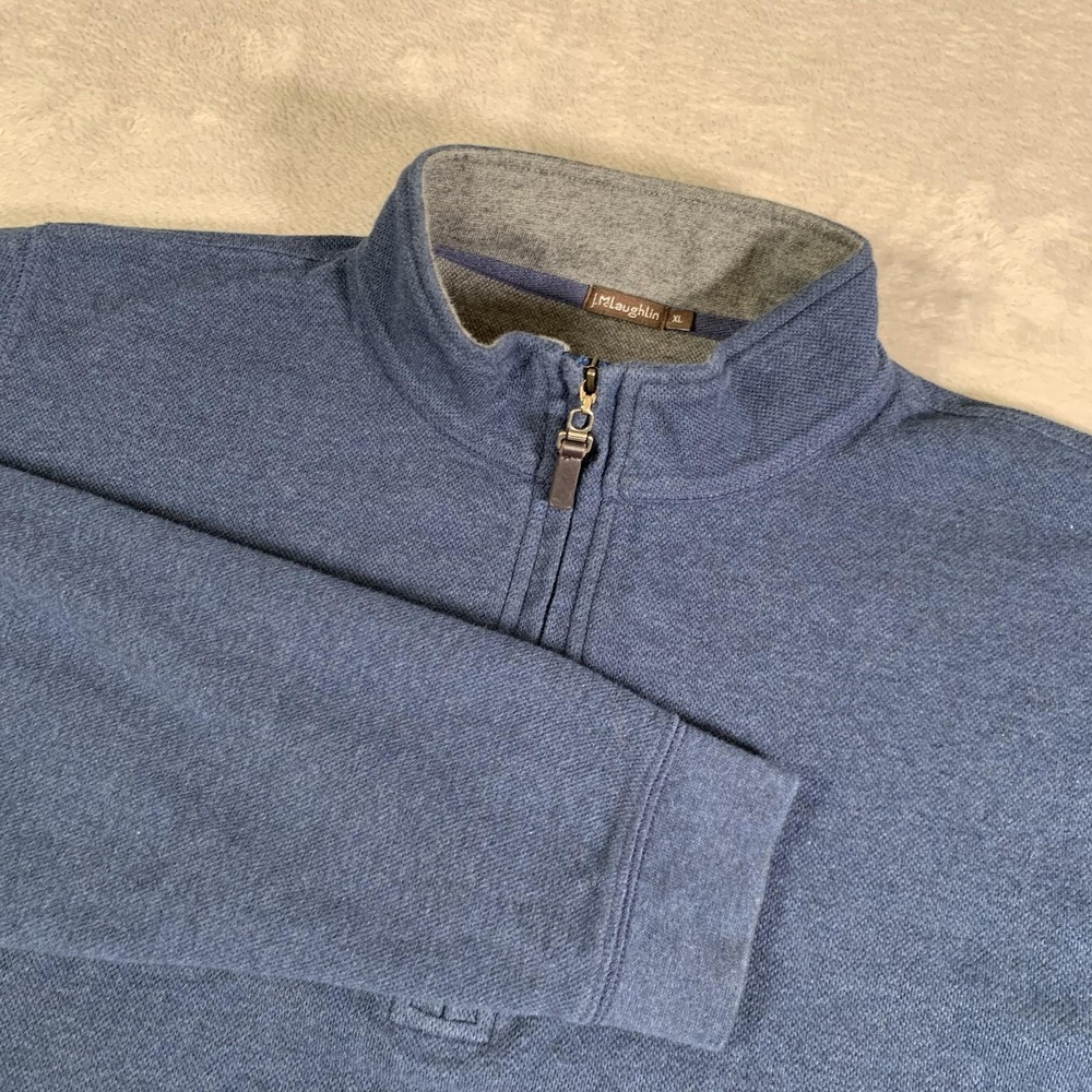 J.McLaughlin Sweater Mens Extra Large Blue‎ Quarter Zip Mock Neck Pima Cotton